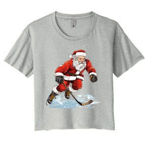 Xmas Holiday Funny Santa Playing Ice Hockey Christmas Gift Women's Crop Top Tee