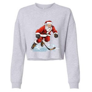 Xmas Holiday Funny Santa Playing Ice Hockey Christmas Gift Cropped Pullover Crew