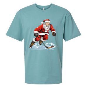 Xmas Holiday Funny Santa Playing Ice Hockey Christmas Gift Sueded Cloud Jersey T-Shirt