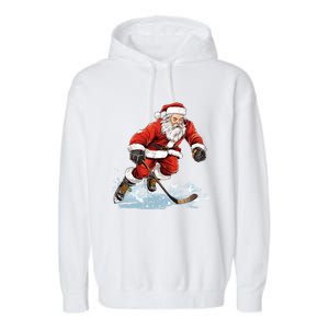 Xmas Holiday Funny Santa Playing Ice Hockey Christmas Gift Garment-Dyed Fleece Hoodie