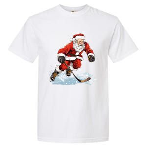 Xmas Holiday Funny Santa Playing Ice Hockey Christmas Gift Garment-Dyed Heavyweight T-Shirt