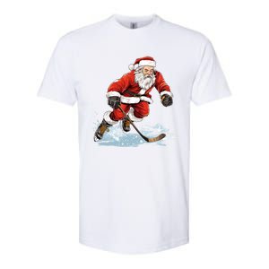 Xmas Holiday Funny Santa Playing Ice Hockey Christmas Gift Softstyle CVC T-Shirt