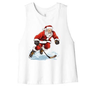 Xmas Holiday Funny Santa Playing Ice Hockey Christmas Gift Women's Racerback Cropped Tank