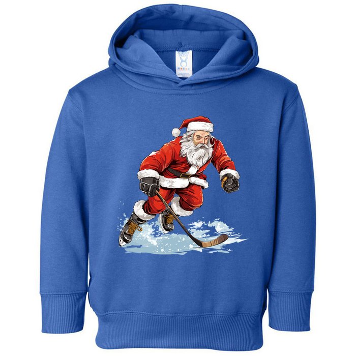 Xmas Holiday Funny Santa Playing Ice Hockey Christmas Cute Gift Toddler Hoodie