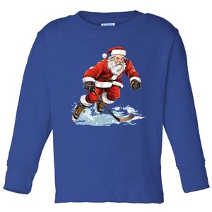 Xmas Holiday Funny Santa Playing Ice Hockey Christmas Cute Gift Toddler Long Sleeve Shirt