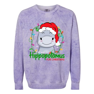 Xmas Hippo I Want A Hippopotamus For Christmas Pjs Gift Colorblast Crewneck Sweatshirt