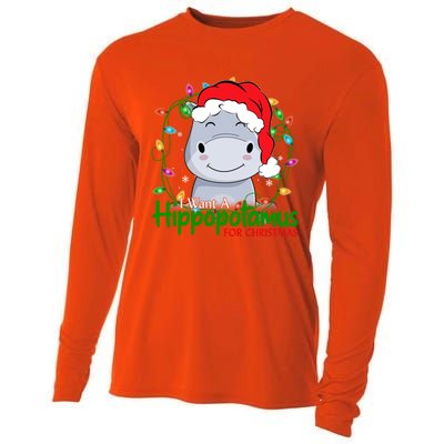 Xmas Hippo I Want A Hippopotamus For Christmas Pjs Gift Cooling Performance Long Sleeve Crew