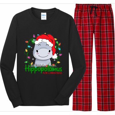 Xmas Hippo I Want A Hippopotamus For Christmas Pjs Gift Long Sleeve Pajama Set