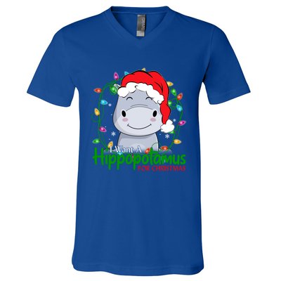 Xmas Hippo I Want A Hippopotamus For Christmas Pjs Gift V-Neck T-Shirt