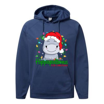 Xmas Hippo I Want A Hippopotamus For Christmas Pjs Gift Performance Fleece Hoodie