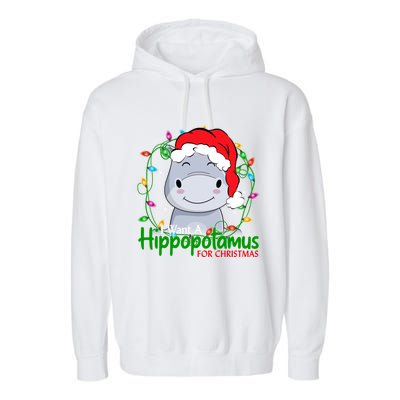 Xmas Hippo I Want A Hippopotamus For Christmas Pjs Gift Garment-Dyed Fleece Hoodie