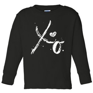 XO Hugs & Kisses Valentines Distressed Heart Love Toddler Long Sleeve Shirt