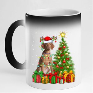 Xmas Holiday Lights Santa Vizsla Dog Christmas Tree Gift 11oz Black Color Changing Mug