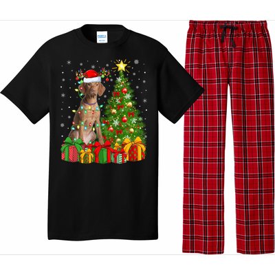 Xmas Holiday Lights Santa Vizsla Dog Christmas Tree Gift Pajama Set