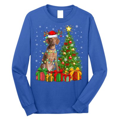 Xmas Holiday Lights Santa Vizsla Dog Christmas Tree Gift Long Sleeve Shirt