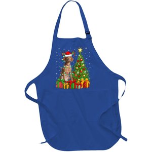 Xmas Holiday Lights Santa Vizsla Dog Christmas Tree Gift Full-Length Apron With Pockets