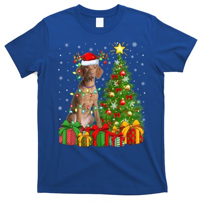 Xmas Holiday Lights Santa Vizsla Dog Christmas Tree Gift T-Shirt