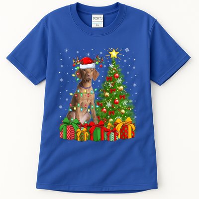 Xmas Holiday Lights Santa Vizsla Dog Christmas Tree Gift Tall T-Shirt