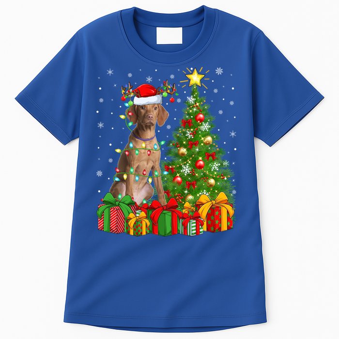 Xmas Holiday Lights Santa Vizsla Dog Christmas Tree Gift Tall T-Shirt