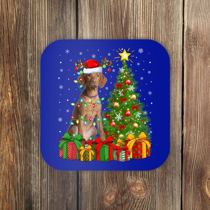 Xmas Holiday Lights Santa Vizsla Dog Christmas Tree Gift Coaster