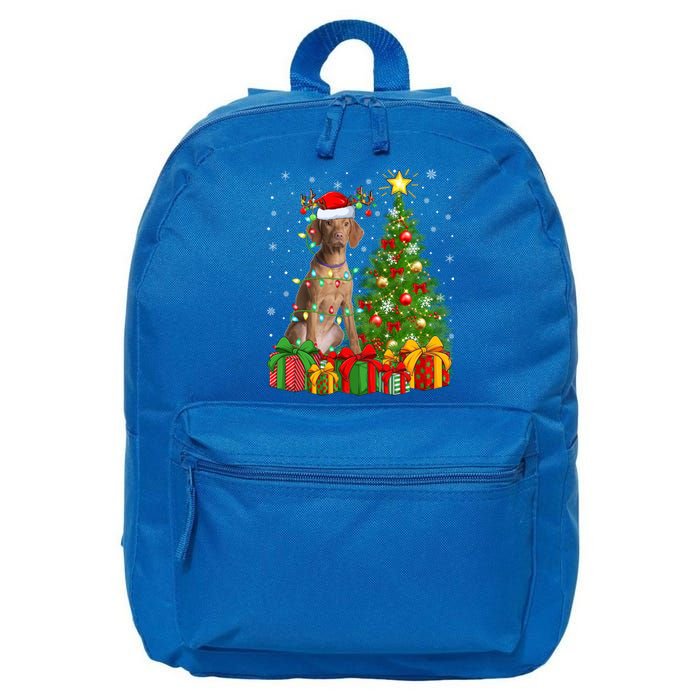 Xmas Holiday Lights Santa Vizsla Dog Christmas Tree Gift 16 in Basic Backpack