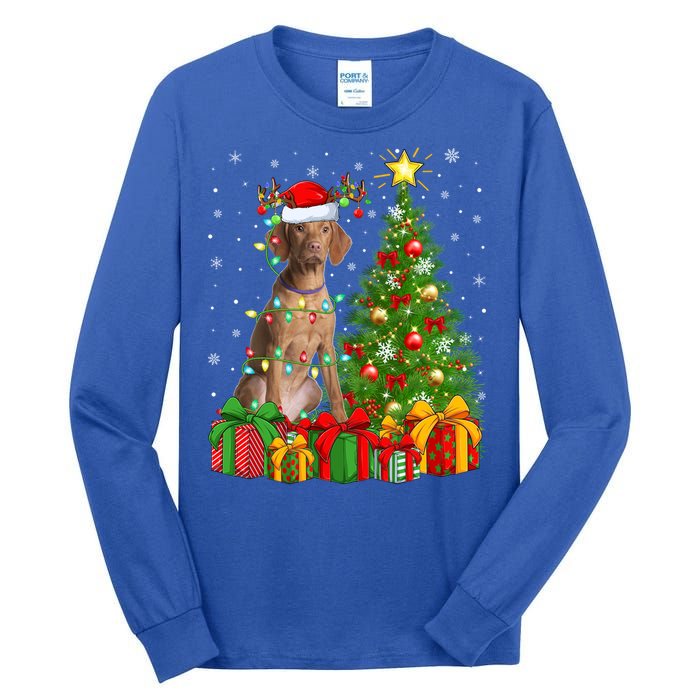 Xmas Holiday Lights Santa Vizsla Dog Christmas Tree Gift Tall Long Sleeve T-Shirt