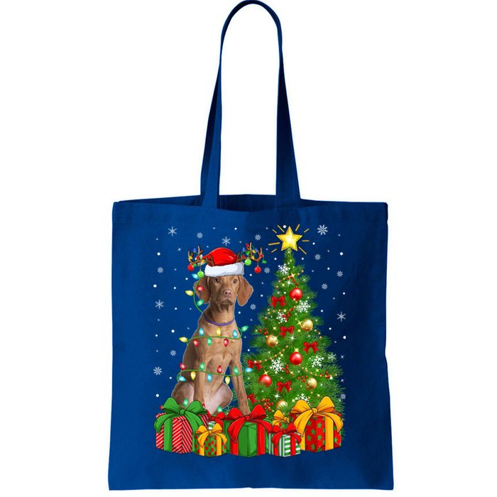 Xmas Holiday Lights Santa Vizsla Dog Christmas Tree Gift Tote Bag