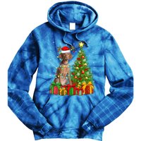 Xmas Holiday Lights Santa Vizsla Dog Christmas Tree Gift Tie Dye Hoodie