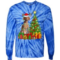 Xmas Holiday Lights Santa Vizsla Dog Christmas Tree Gift Tie-Dye Long Sleeve Shirt