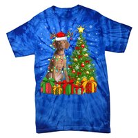 Xmas Holiday Lights Santa Vizsla Dog Christmas Tree Gift Tie-Dye T-Shirt