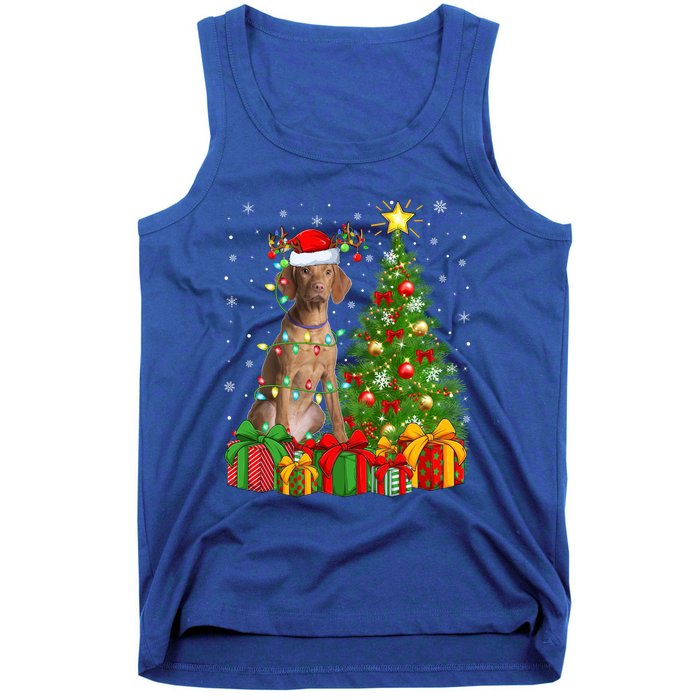 Xmas Holiday Lights Santa Vizsla Dog Christmas Tree Gift Tank Top