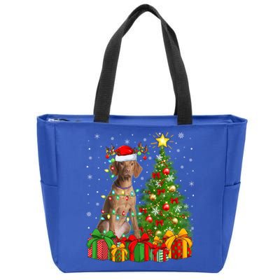 Xmas Holiday Lights Santa Vizsla Dog Christmas Tree Gift Zip Tote Bag