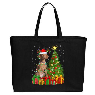 Xmas Holiday Lights Santa Vizsla Dog Christmas Tree Gift Cotton Canvas Jumbo Tote