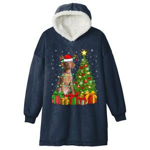 Xmas Holiday Lights Santa Vizsla Dog Christmas Tree Gift Hooded Wearable Blanket