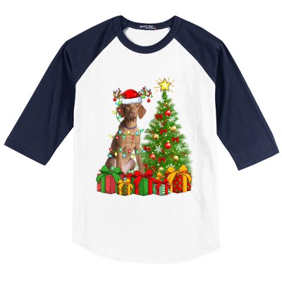 Xmas Holiday Lights Santa Vizsla Dog Christmas Tree Gift Baseball Sleeve Shirt