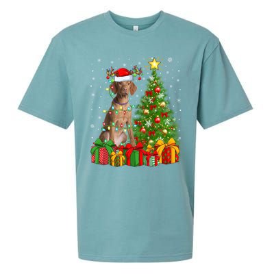 Xmas Holiday Lights Santa Vizsla Dog Christmas Tree Gift Sueded Cloud Jersey T-Shirt