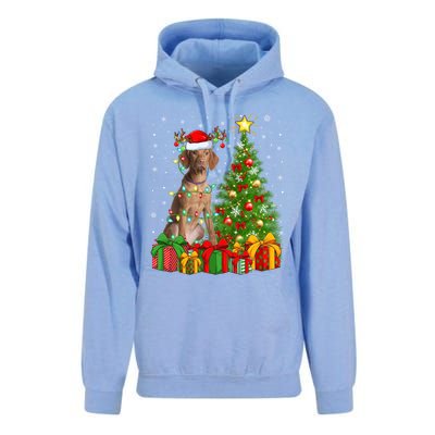 Xmas Holiday Lights Santa Vizsla Dog Christmas Tree Gift Unisex Surf Hoodie