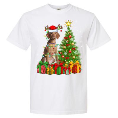 Xmas Holiday Lights Santa Vizsla Dog Christmas Tree Gift Garment-Dyed Heavyweight T-Shirt