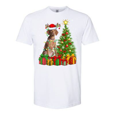 Xmas Holiday Lights Santa Vizsla Dog Christmas Tree Gift Softstyle CVC T-Shirt