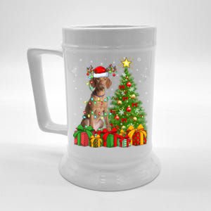 Xmas Holiday Lights Santa Vizsla Dog Christmas Tree Gift Beer Stein