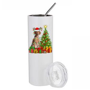 Xmas Holiday Lights Santa Vizsla Dog Christmas Tree Gift Stainless Steel Tumbler