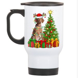 Xmas Holiday Lights Santa Vizsla Dog Christmas Tree Gift Stainless Steel Travel Mug