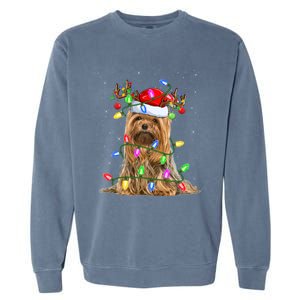 Xmas Holiday Lighting Santa Yorkshire Terrier Dog Christmas Great Gift Garment-Dyed Sweatshirt