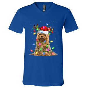 Xmas Holiday Lighting Santa Yorkshire Terrier Dog Christmas Great Gift V-Neck T-Shirt