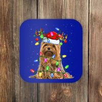 Xmas Holiday Lighting Santa Yorkshire Terrier Dog Christmas Great Gift Coaster