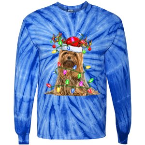 Xmas Holiday Lighting Santa Yorkshire Terrier Dog Christmas Great Gift Tie-Dye Long Sleeve Shirt