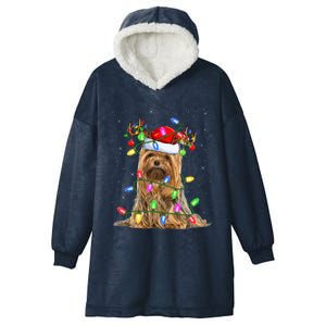 Xmas Holiday Lighting Santa Yorkshire Terrier Dog Christmas Great Gift Hooded Wearable Blanket