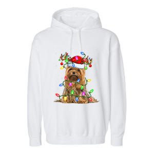 Xmas Holiday Lighting Santa Yorkshire Terrier Dog Christmas Great Gift Garment-Dyed Fleece Hoodie