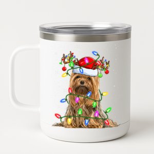 Xmas Holiday Lighting Santa Yorkshire Terrier Dog Christmas Great Gift 12 oz Stainless Steel Tumbler Cup