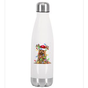 Xmas Holiday Lighting Santa Yorkshire Terrier Dog Christmas Great Gift Stainless Steel Insulated Water Bottle